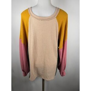Everyday Chic Boutique Colorblock Waffle Knit Long Sleeve Top Women's Size S
